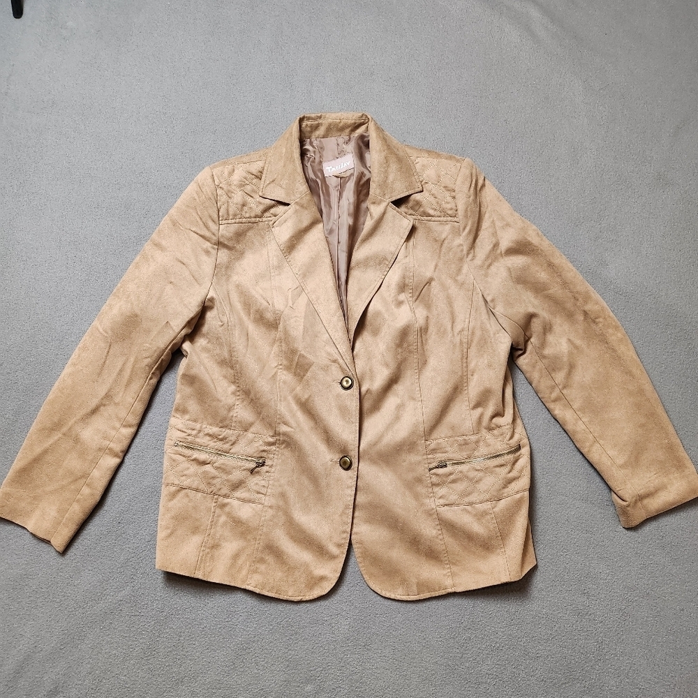 Women's Tan Faux Suede Blazer Tan Jay Sz 14 Jacket